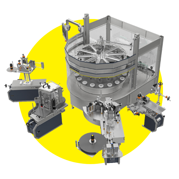 Gernep Combi - up to 8 possible combined labeling applicators on one rotary labeling machine frame